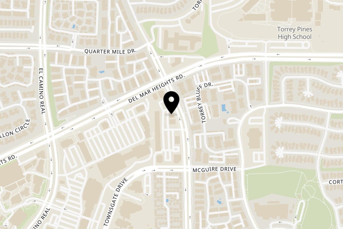 Map showing the location of Porkyland Mexican Grill Del Mar Heights on 12880 Carmel Country Rd d 100 in San Diego